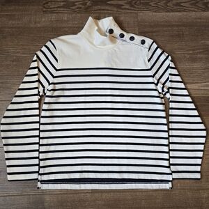 J.CREW Shirt Womens S Navy White Striped Mock Neck Cotton Paris Chic Coastal